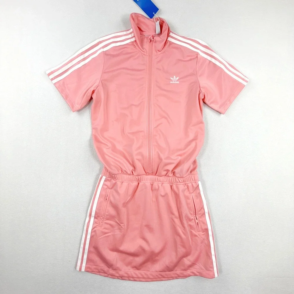Adidas‎ Kids Firebird Dress Skirt Romper Size XL Pink White 3-Stripe JD3534